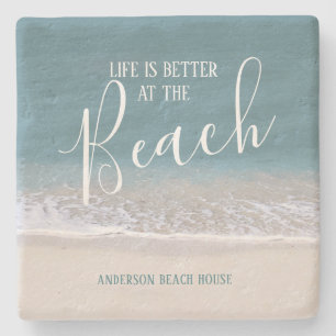 Life Is Better At The Beach   Water and Sand Photo Stone Coaster