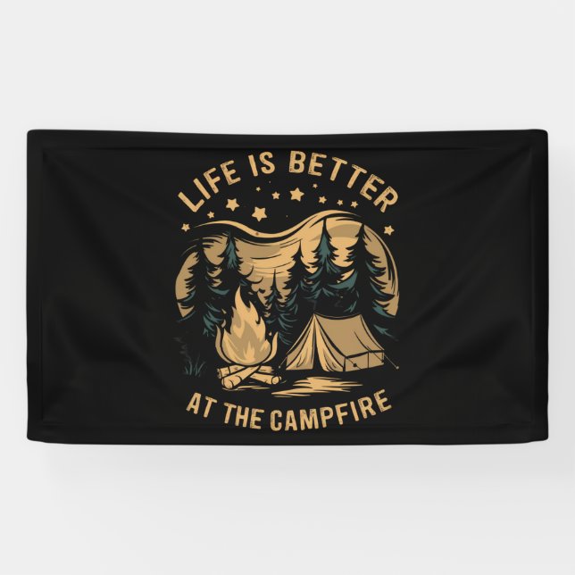 Life Is Better At The Campfire Camper Camp Camping Banner (Horizontal)