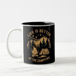 Life Is Better At The Campfire Camper Camp Camping Two-Tone Coffee Mug