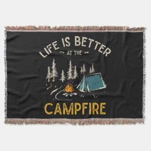 Life Is Better At The Campfire Funny Camper Throw Blanket