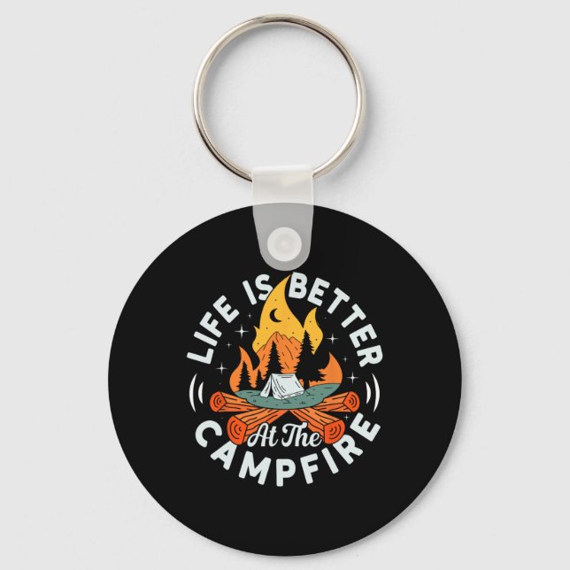 Life Is Better At The Campfire Funny Camping 1  Key Ring (Front)