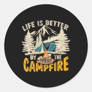Life Is Better At The Campfire Vintage Camping Classic Round Sticker