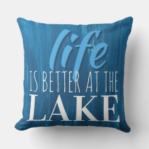 Life is Better at the Lake Blue Wood Beach Theme Cushion