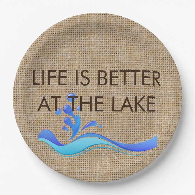 Life Is Better At The Lake Burlap Paper Plates (Front)