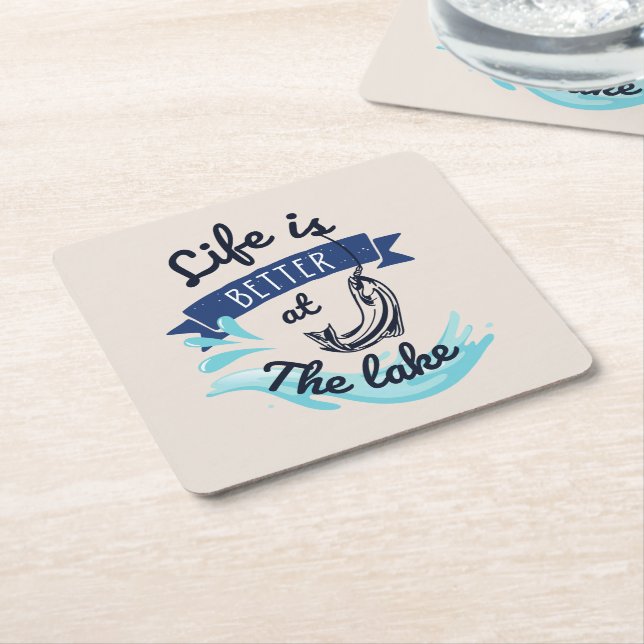 Life is Better at The Lake Funny Square Paper Coaster (Angled)