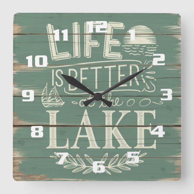 Life is better at the Lake Nautical Inspired Square Wall Clock (Front)