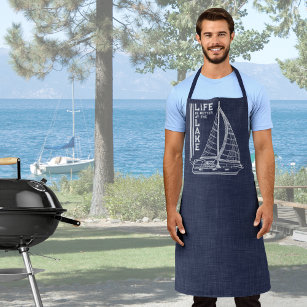 Life is Better at the Lake Navy Blue White Apron