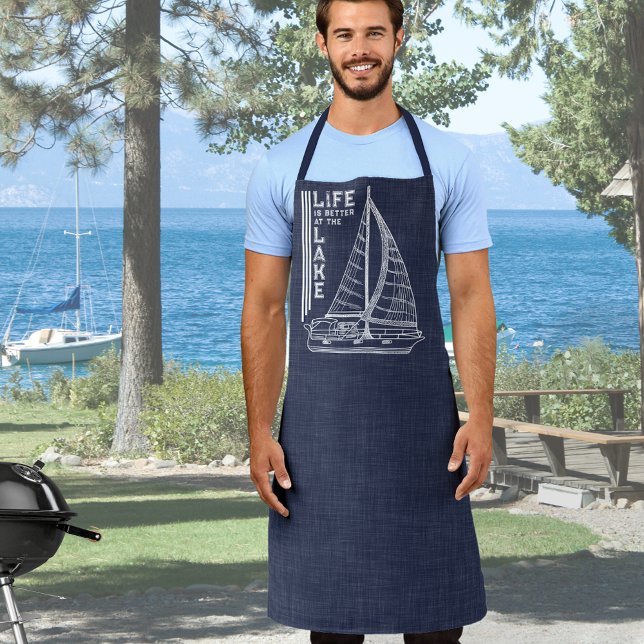 Life is Better at the Lake Navy Blue White Apron (Creator Uploaded)