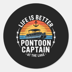Life Is Better At The Lake ntoon Captain Boating Classic Round Sticker