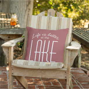Life is Better at the Lake Quote Red White Chic Cushion