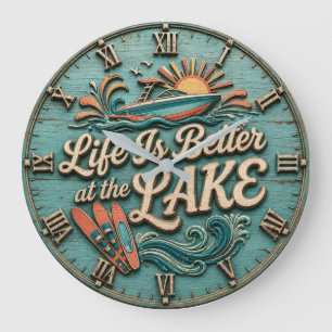 Life Is Better at the Lake Speedboat Lake House Large Clock