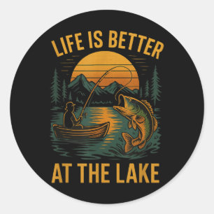 Life Is Better At The Lake – Vintage Fishing Natur Classic Round Sticker