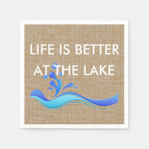 Life Is Better At The Lake (white) Burlap Napkins