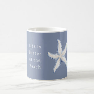 Life is Better Beach Blue White Starfish Coffee Mug