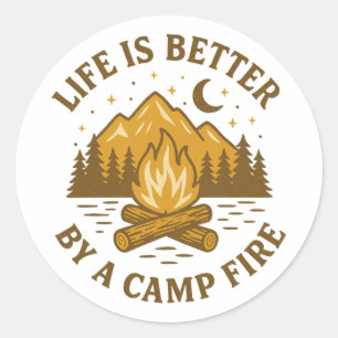 Life is Better By a Campfire Vintage Camping Classic Round Sticker