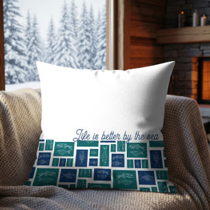 Life Is Better By The Sea Coastal Fish Pattern Cushion