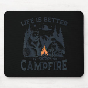 Life is better campfire bear alien camping ufo  mouse pad