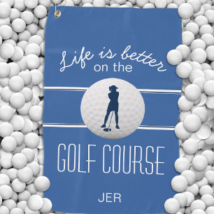 Life is Better Female Golfer Blue Monogrammed Golf Towel