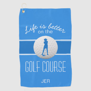 Life is Better Female Golfer Monogrammed Blue Golf Towel