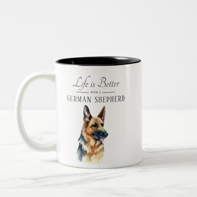 Life is Better German Shepherd Two-Tone Coffee Mug (Left)