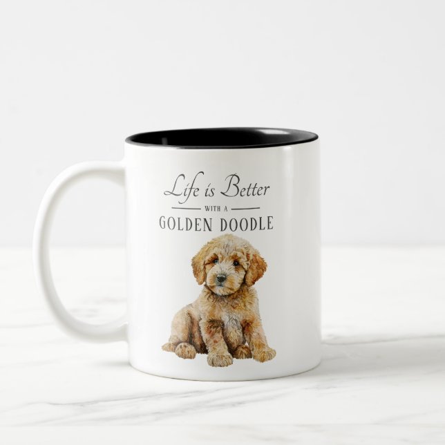 Life is Better Golden Doodle Two-Tone Coffee Mug (Left)