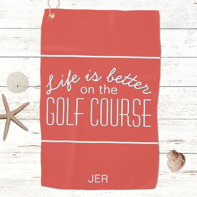 Life is Better Golf Course Quote Typography Red Towel (Creator Uploaded)