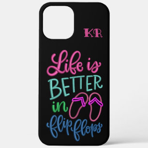 Life Is Better In Flip Flops Quote Funny Monogram iPhone 12 Pro Max Case