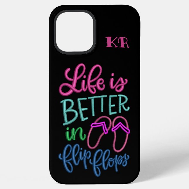 Life Is Better In Flip Flops Quote Funny Monogram iPhone Case (Back)