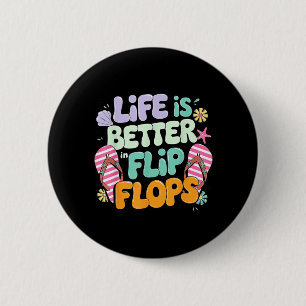 Life Is Better In Flip Flops Retro Summer Beach 6 Cm Round Badge