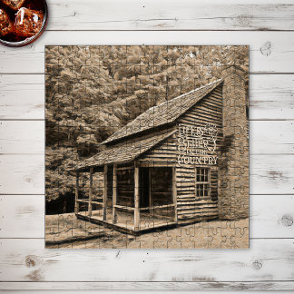 Life Is Better in the Country Old Mountain Cabin Jigsaw Puzzle