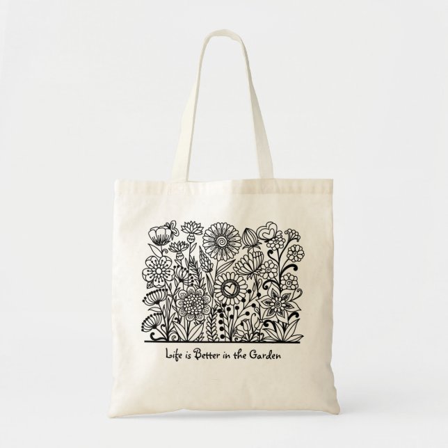 Life is Better in the Garden Floral Print Tote Bag (Front)
