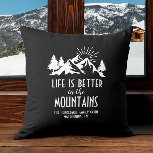 Life Is Better in the Mountains Custom Black White Cushion