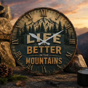 Life Is Better in the Mountains Hiking Camping Large Clock