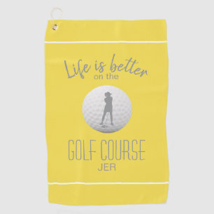 Life Is Better Lady Golf Silhouette Trendy Yellow Golf Towel