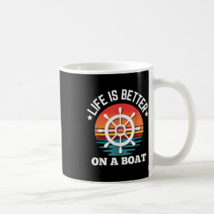 Life Is Better On A Boat Steering Wheel Retro Boat Coffee Mug