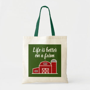 Life is better on a farm red barn canvas tote bag