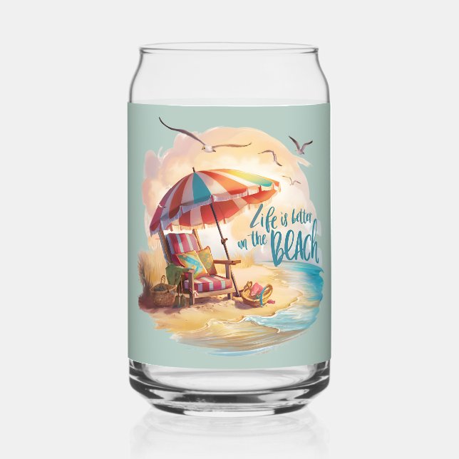 Life Is Better on the Beach Coastal Aesthetic Can Glass (Front)