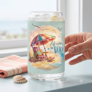 Life Is Better on the Beach Coastal Aesthetic Can Glass