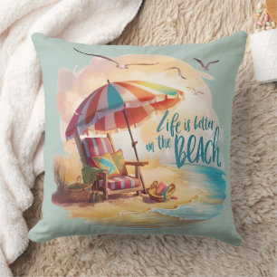 Life Is Better on the Beach Coastal Aesthetic Cushion