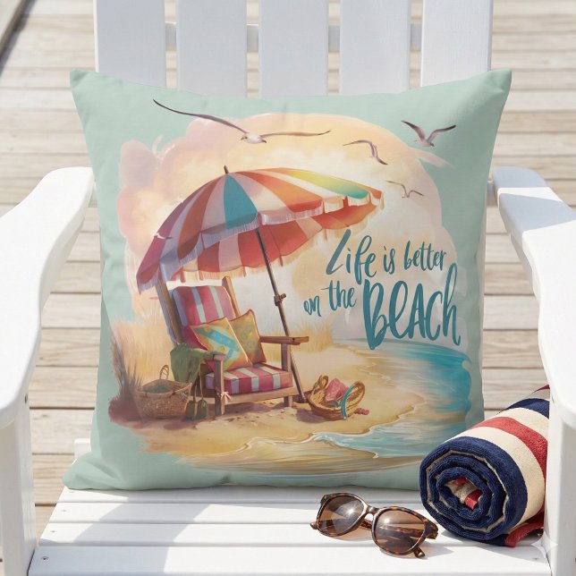 Life Is Better on the Beach Coastal Aesthetic Cushion (Life Is Better on the Beach Coastal Aesthetic Throw Pillow Mockup A)