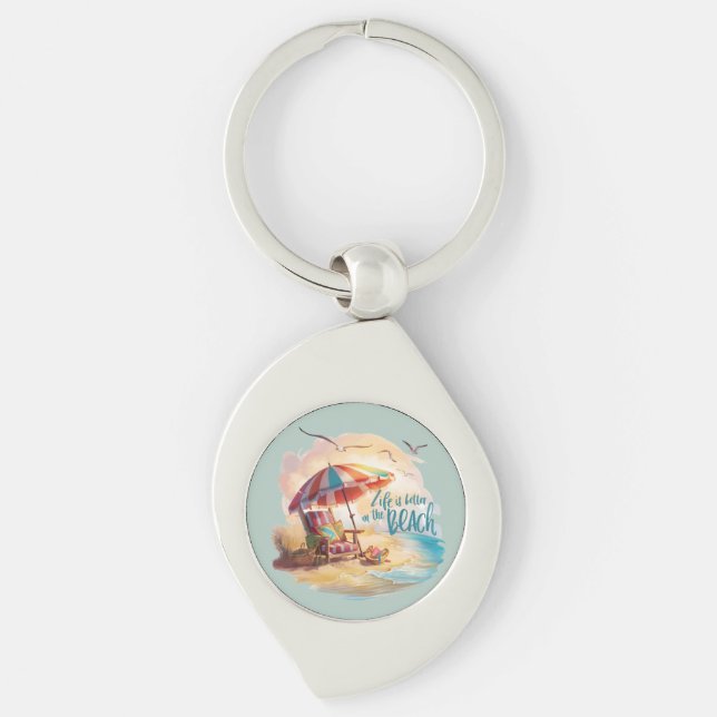 Life Is Better on the Beach Coastal Aesthetic Key Ring (Front)