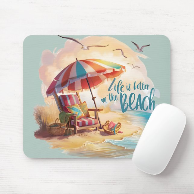 Life Is Better on the Beach Coastal Aesthetic Mouse Pad (With Mouse)