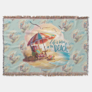 Life Is Better on the Beach Coastal Aesthetic Throw Blanket