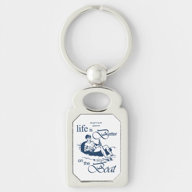 Life is Better on The Boat Funny Cartoon Add Name Key Ring (Front)