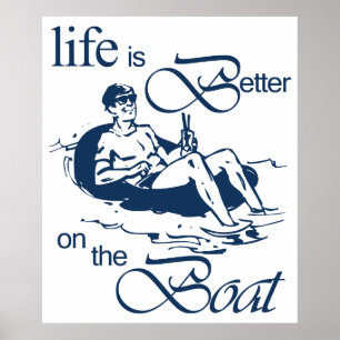 Life is Better on The Boat Funny Cartoon Rowboat Poster