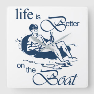 Life is Better on The Boat Funny Rowboat Cartoon Square Wall Clock