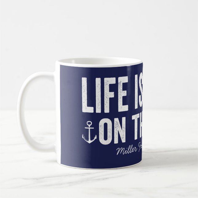 Life is Better On the Boat Name | Navy Coffee Mug (Left)