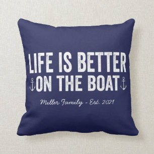 Life is Better On the Boat Name Navy Cushion
