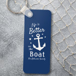 Life Is Better On The Boat Nautical Family Name Key Ring<br><div class="desc">A stylish nautical themed 2 sided keychain with brush script and regal typography reading "Life is Better on the Boat" along with your family name, boat name or other desired text. This design features a classic boat anchor and five stars. Colors are white on classic navy blue or easily customize...</div>