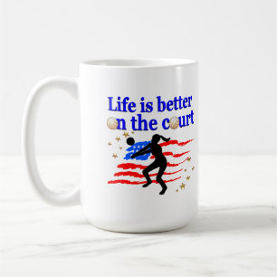LIFE IS BETTER ON THE COURT USA VOLLEYBALL DESIGN COFFEE MUG
